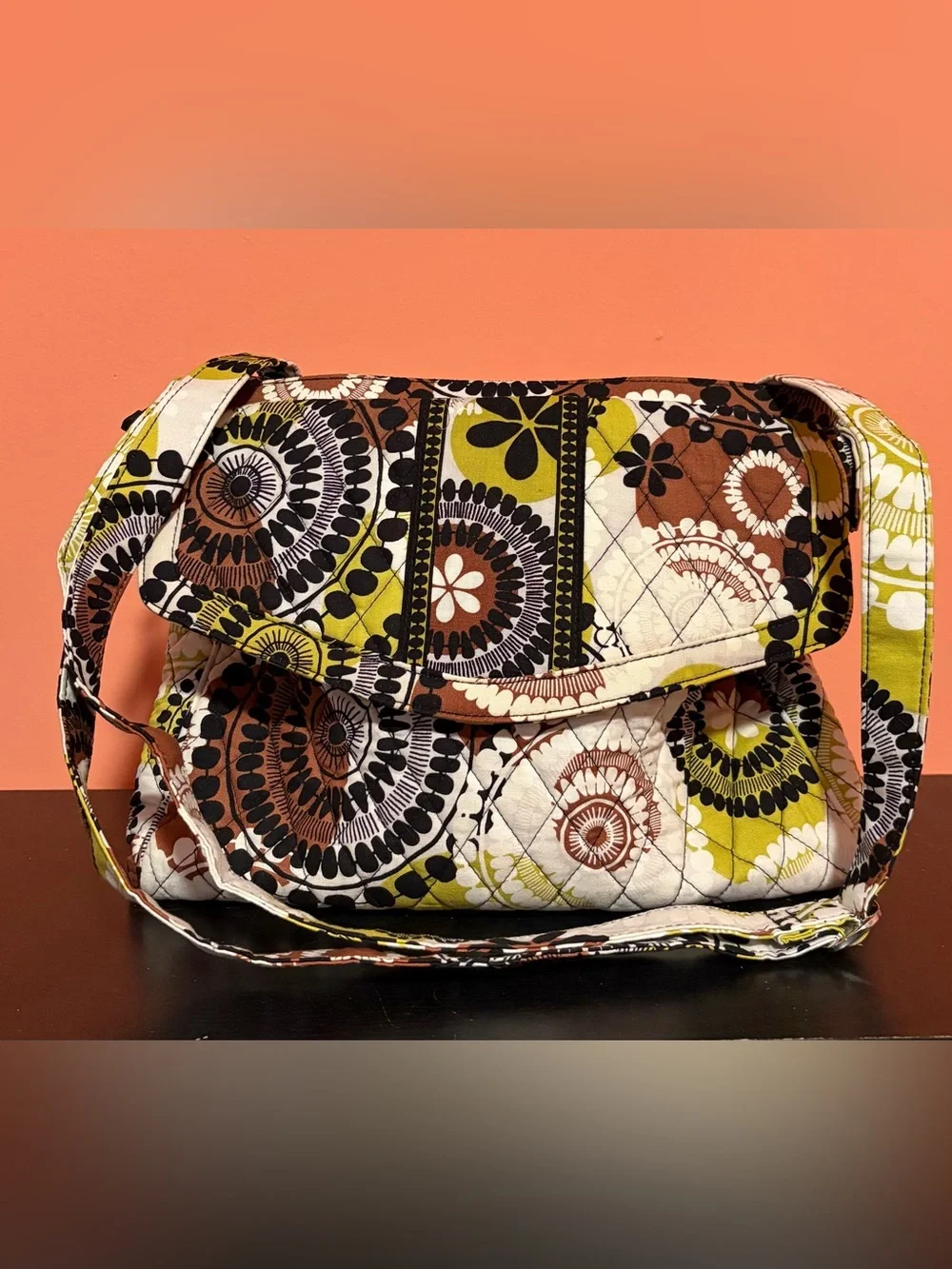 Vera Bradley Quilted Cocoa Moss Tablet Hipster Messenger Bag